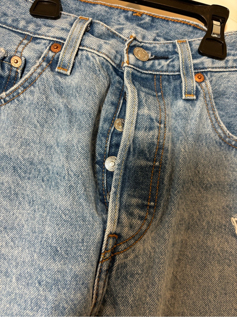 Levi's 501 Straight Light Blue Distressed Jeans - Picture 2 of 6